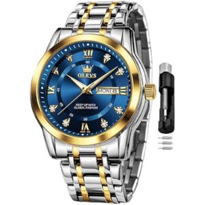 OLEVS Watches for Men Fashion Diamond Analog Quartz Men's Easy Reader Watch Stainsteel Steel Date Waterproof Luminous Business Watch